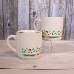 Arby's Christmas Mug Set of 2 Christmas Collection Holly Berry Gold Trim ETSY